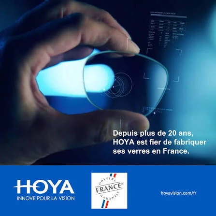 Visuel HOYA : « Depuis plus de 20 ans, HOYA est fier de fabriquer ses verres en France », avec le label Origine France Garantie
